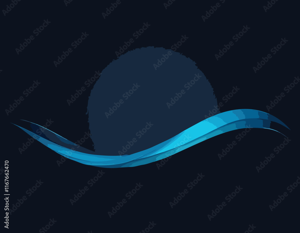 Poster vector abstract shiny color blue wave design element on dark background. science design