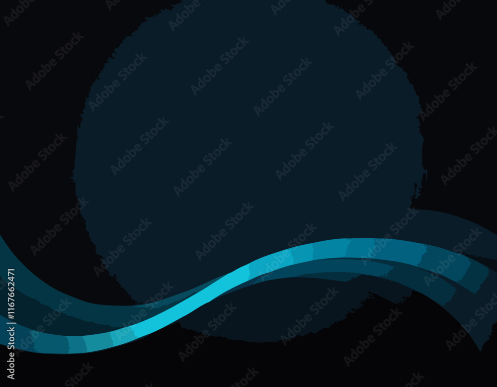 Poster vector abstract shiny color blue wave design element on dark background. science design