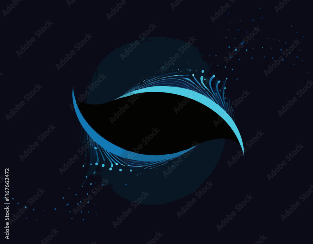 Poster vector abstract shiny color blue wave design element on dark background. science design