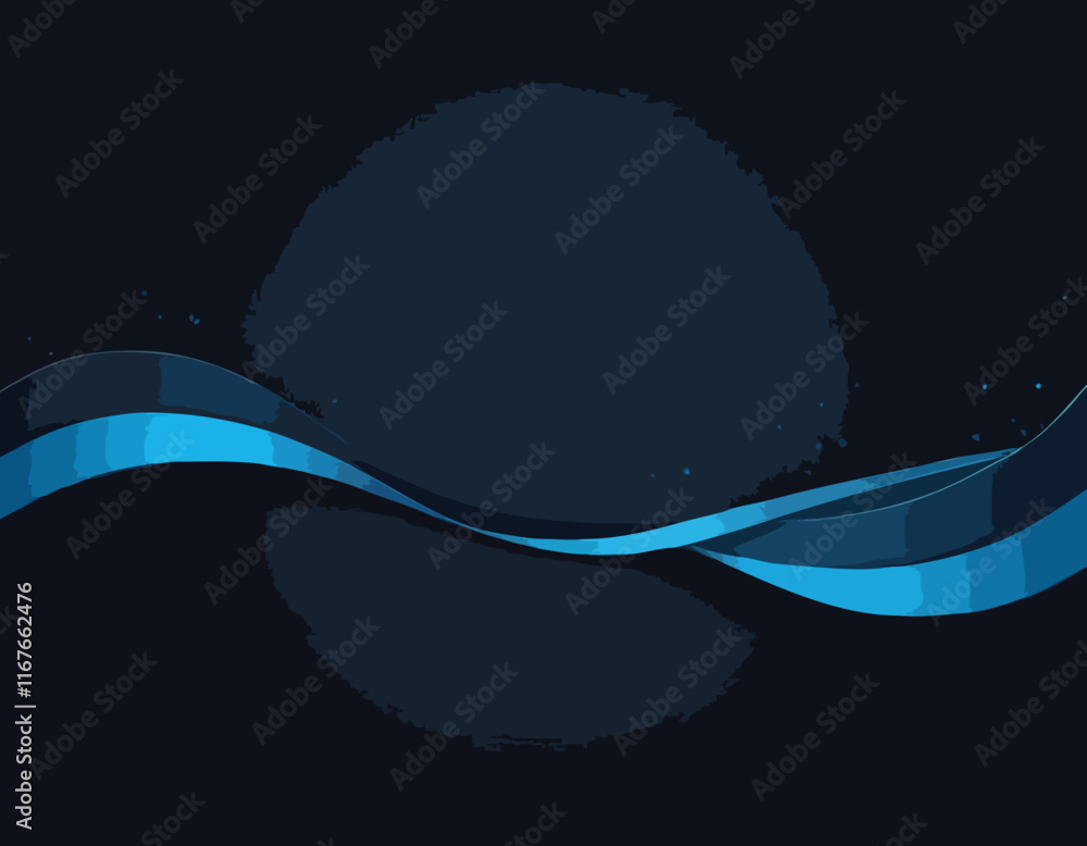 Poster vector abstract shiny color blue wave design element on dark background. science design