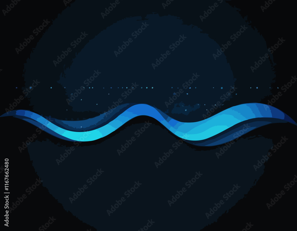 Poster vector abstract shiny color blue wave design element on dark background. science design