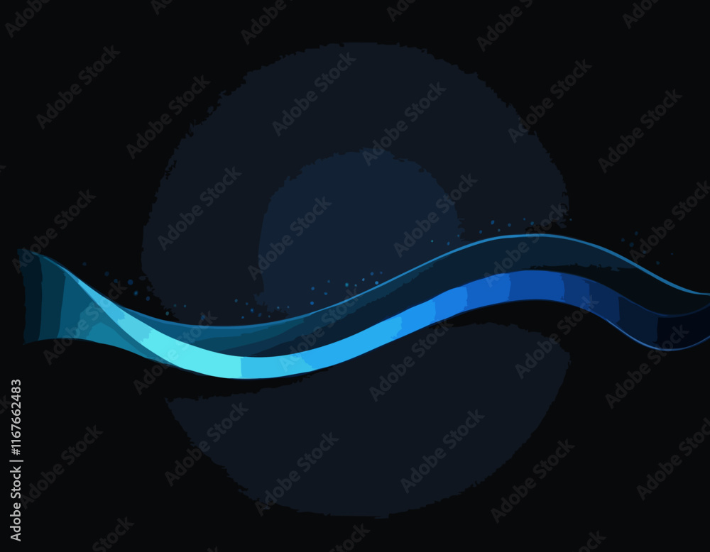 Poster vector abstract shiny color blue wave design element on dark background. science design