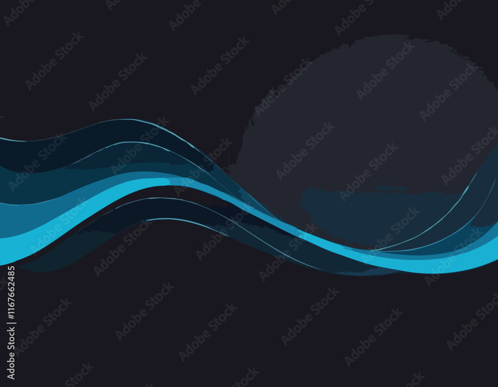 Poster vector abstract shiny color blue wave design element on dark background. science design