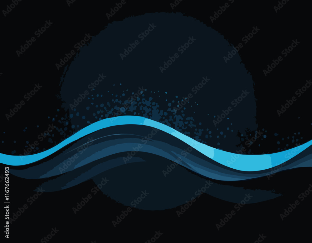 Poster vector abstract shiny color blue wave design element on dark background. science design
