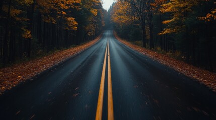 Fototapeta premium Serene Autumn Road Through Forested Landscape
