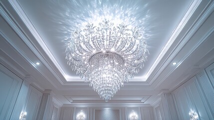 Elegant crystal chandelier illuminating a classic interior ceiling.