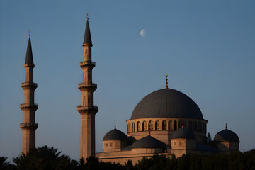 Obraz premium Majestic mosque standing tall under crescent moon