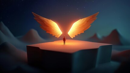 A figure stepping off the edge of a floating island