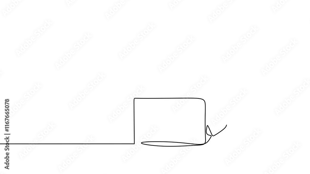 Poster continuous line drawing of office worker concentrated behind computer. professional coworkers focus 