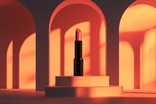 Elegant lipstick displayed in warm, artistic lighting, emphasizing beauty and style.