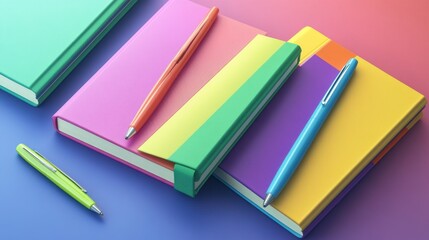 Vibrant Notebooks and Pens in Bright Colors