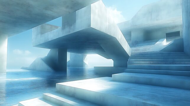 Futuristic concrete architecture by the sea. - Powered by Adobe