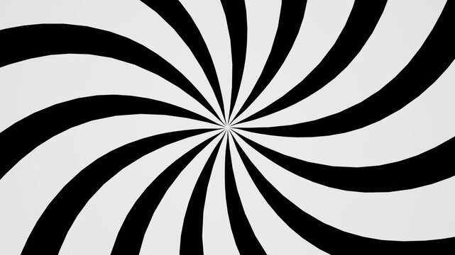 Black and white Spiral Sunburst Background Animation. Seamless Loop, Retro Inspired Multicolor Bubblegum Swirl Rays and Rotating Stripes, 4k