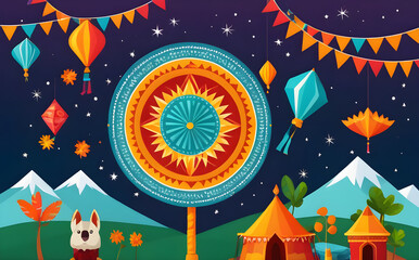 Colorful night celebrating inti raymi with traditional lanterns and bunting