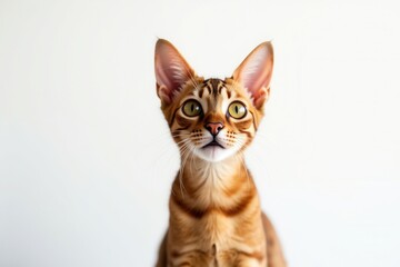 Obraz premium Stunning Abyssinian cat portrait with golden fur and bright green eyes perfect for pet lovers and animal enthusiasts