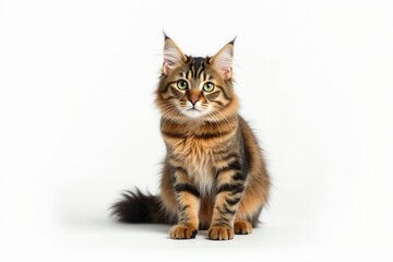 Obraz premium Stunning American Bobtail cat portrait with captivating eyes and beautiful tabby fur on white background