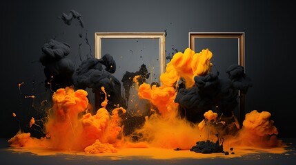 Halloween background with traditional lanterns, masks, pumpkins and in a terrible weather-sfré! ALL IN YELLOW-BLACK