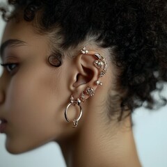 woman, hair, beauty, face, ear, profile, close-up, skin, person, closeup, head, neck, model, one, people, side, fashion, eyes, brunette, studio, hearing, lady, glamour, long