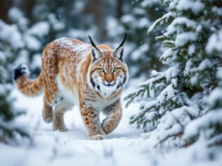 Obraz premium Majestic Eurasian Lynx in Snowy Forest