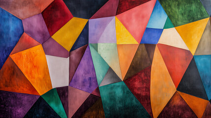 Fototapeta premium Abstract oil painting with angular geometric shapes and vibrant color palette
