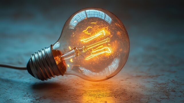 Glowing vintage light bulb on a surface.