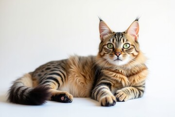 Obraz premium Stunning Pixiebob cat portrait featuring beautiful markings and captivating green eyes perfect for cat lovers