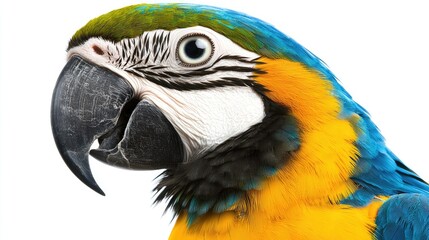 Fototapeta premium Vibrant macaw parrot close-up wildlife photography studio bright white background detailed animal features
