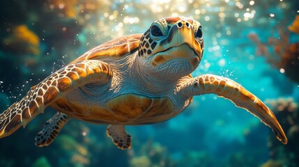 Fototapeta premium Majestic Sea Turtle Underwater