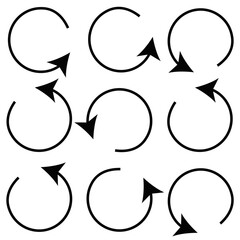 black and white Repeat arrow button set , refresh icon, circle arrow, rotation sign, Circle arrow icon. Cycle, resumption , repeat concept. Vector illustration , eps10 33