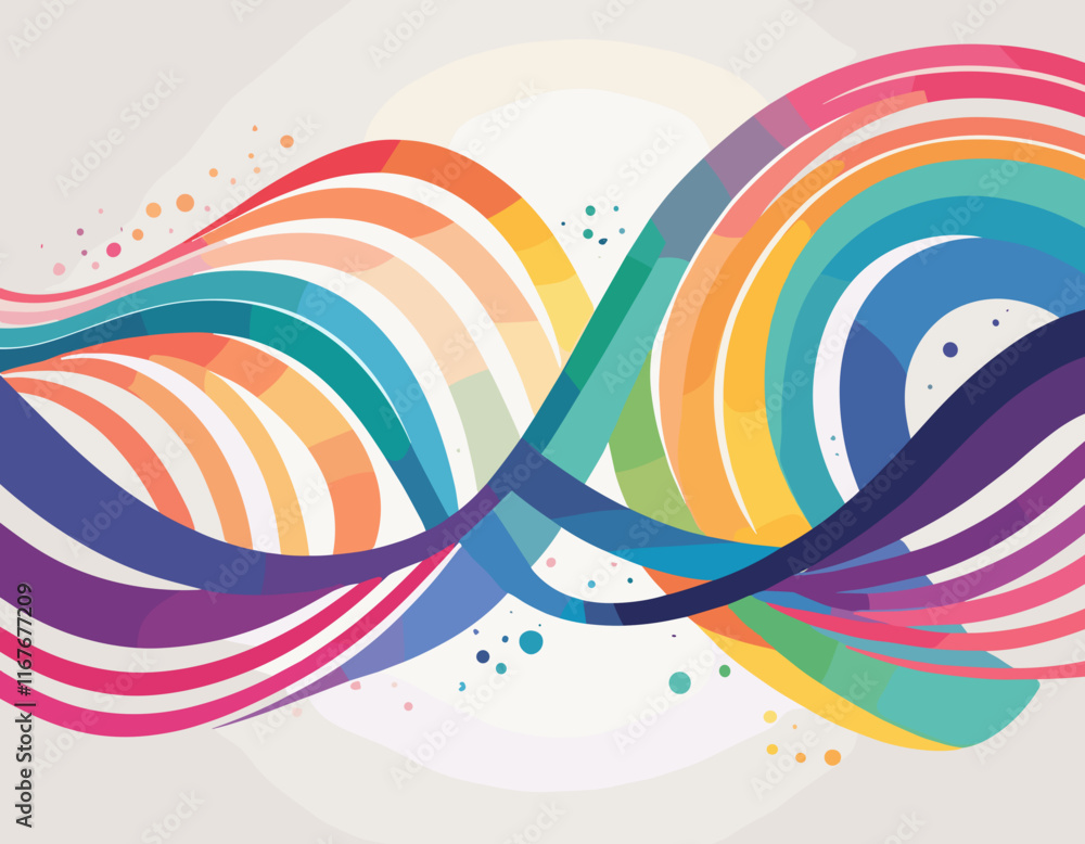 Poster Abstract Background with Color Lines. Gradient Shapes Pattern. Curve, Wave and Squiggle Design Elements. Vector Graphic with Rainbow Ribbons