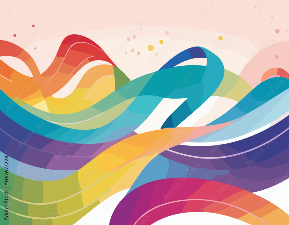 Poster Abstract Background with Color Lines. Gradient Shapes Pattern. Curve, Wave and Squiggle Design Elements. Vector Graphic with Rainbow Ribbons