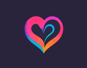 Heart Logo Icon. Vector Abstract Line Logotype Design. 3D Hand Drawn Gradient Graphic