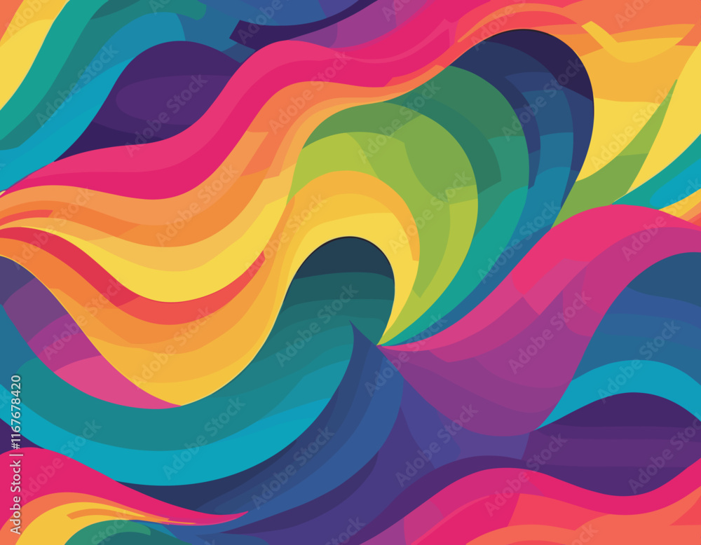 Poster colorful rainbow abstract gradient shapes set. vector graphic pattern with wavy lines in bright colo