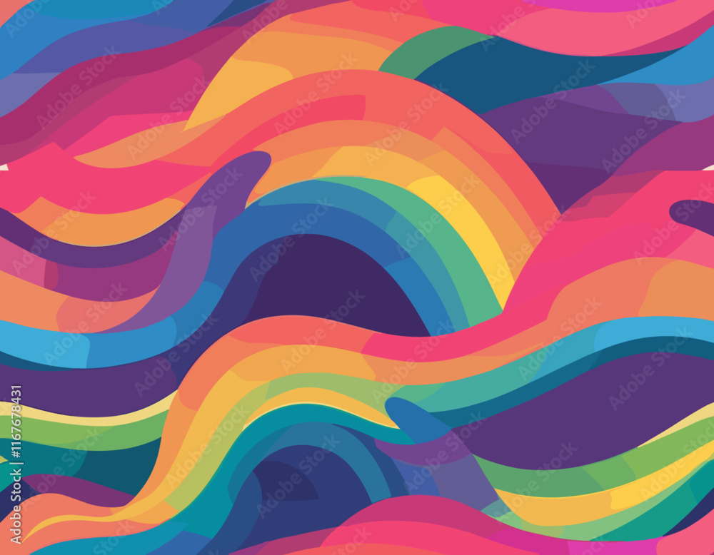 Poster colorful rainbow abstract gradient shapes set. vector graphic pattern with wavy lines in bright colo