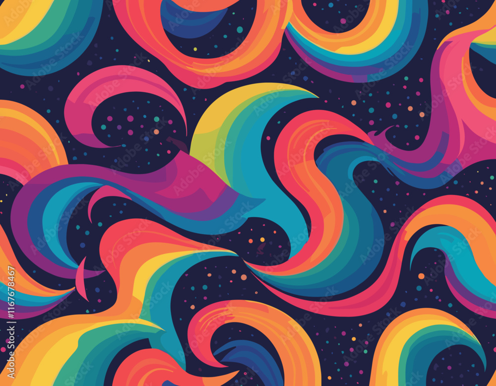 Poster colorful rainbow abstract gradient shapes set. vector graphic pattern with wavy lines in bright colo
