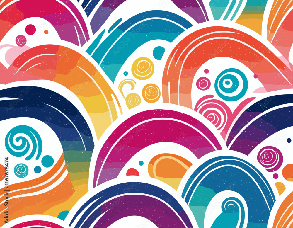 Poster colorful rainbow abstract gradient shapes set. vector graphic pattern with wavy lines in bright colo