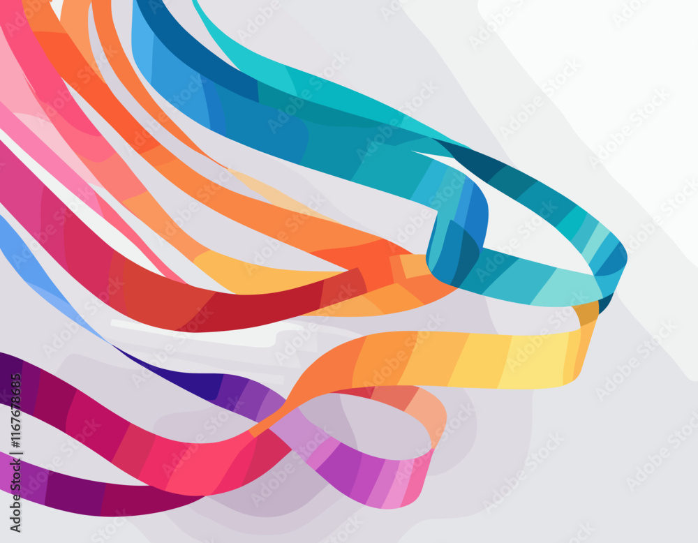 Poster abstract background with color ribbons. vector gradient lines pattern. 3d design element. fun wavy d