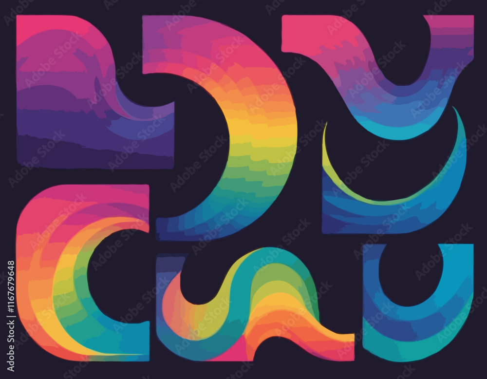 Poster abstract color gradient shapes set. vector graphic with wavy lines in rainbow colors. colorful fluid