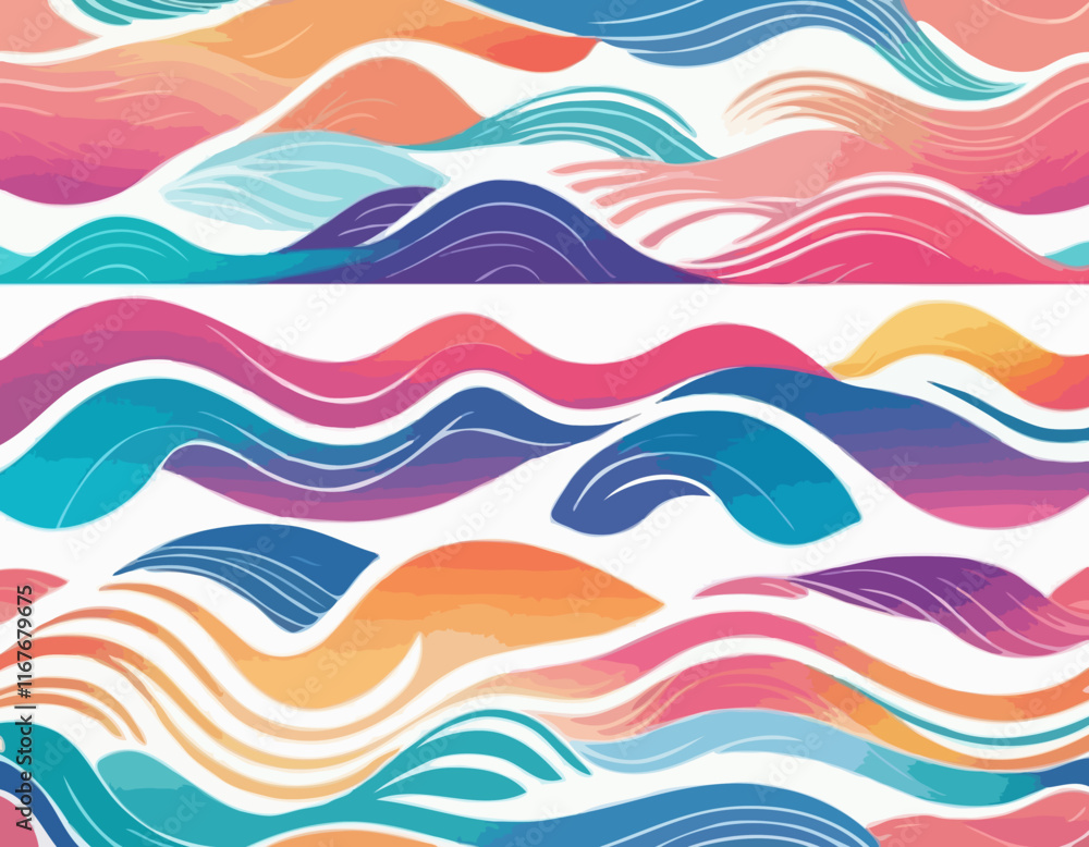 Poster Abstract Color Gradient Shapes Set. Vector Graphic with Wavy Lines in Rainbow Colors. Colorful Fluid Wave Pattern. Squiggly Design Elements.