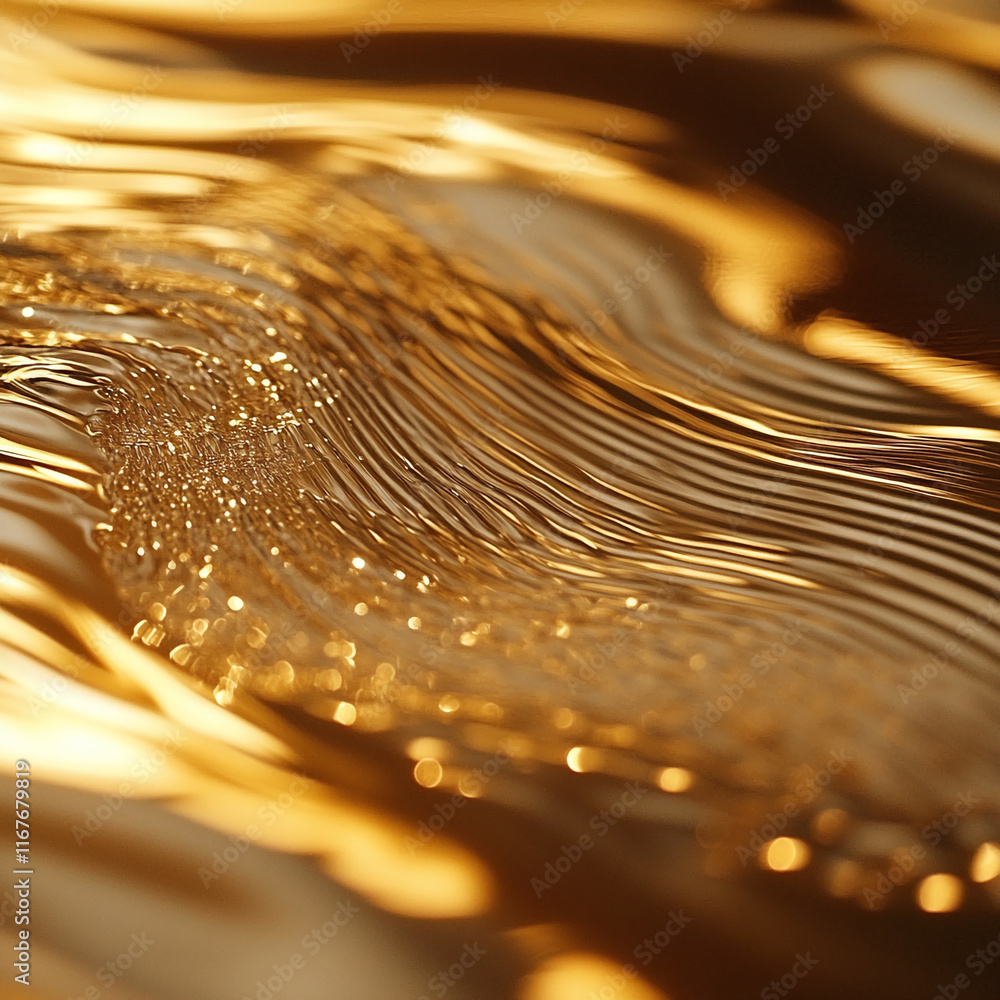 Poster close-up of golden water with soft waves and sparkling reflections.