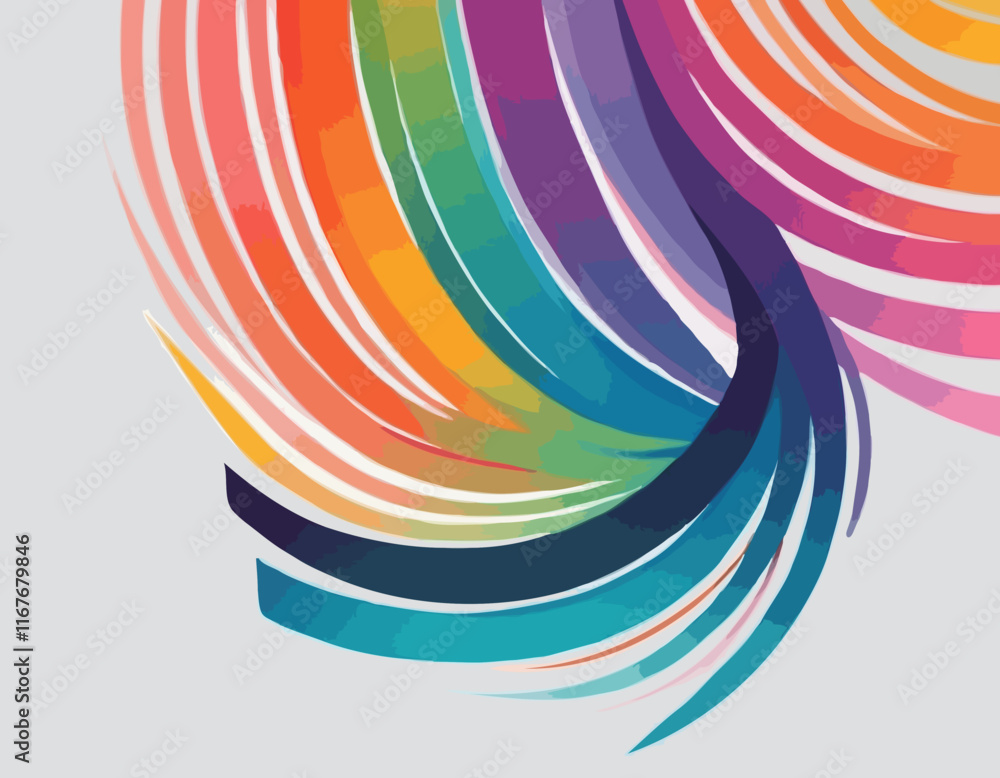 Poster Color Lines with Gradient. Abstract Modern Shapes. Vector Background with Color Dynamic Ribbon. Flowing Spiral Strokes.