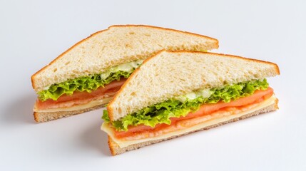 Fresh Sandwich with Lettuce and Tomato on White Background