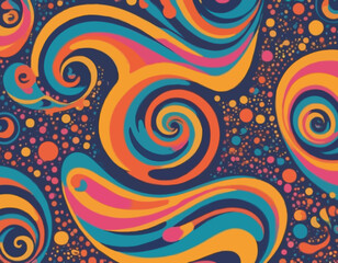 Psychedelic Swirl Carnival Pattern. Retro Waves, Swirl, Twirl Background. Abstract Groovy Texture. Y2k aesthetic