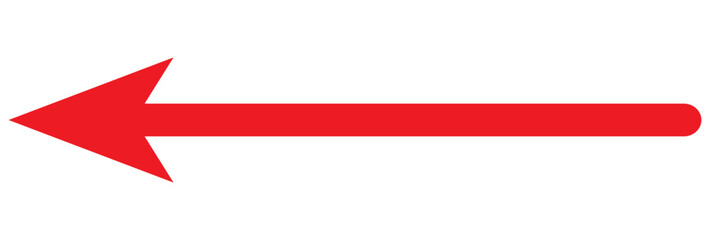 red arrow icon, Red large forward or left pointing solid long arrow icon sketched as vector symbol .  Red horizontal arrow. eps10 44