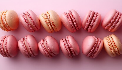 Obraz premium Row of pink macaroons arranged neatly