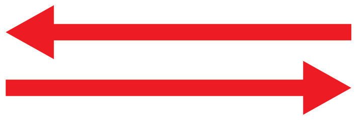 Horizontal dual sided long straight arrow signs. Black, red, stock pointer, direction, position symbol and double arrow icon isolated on white background. Vector graphic illustration. In eps 10.  21