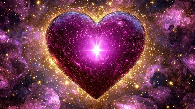 Celestial heart emission cosmic space digital art vibrant nebula close-up love and emotion visualization