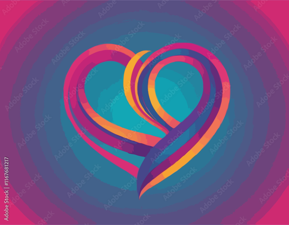 Fototapete abstract gradient line in the shape of a heart. vector loop ribbon. a colorful symbol of love. desig