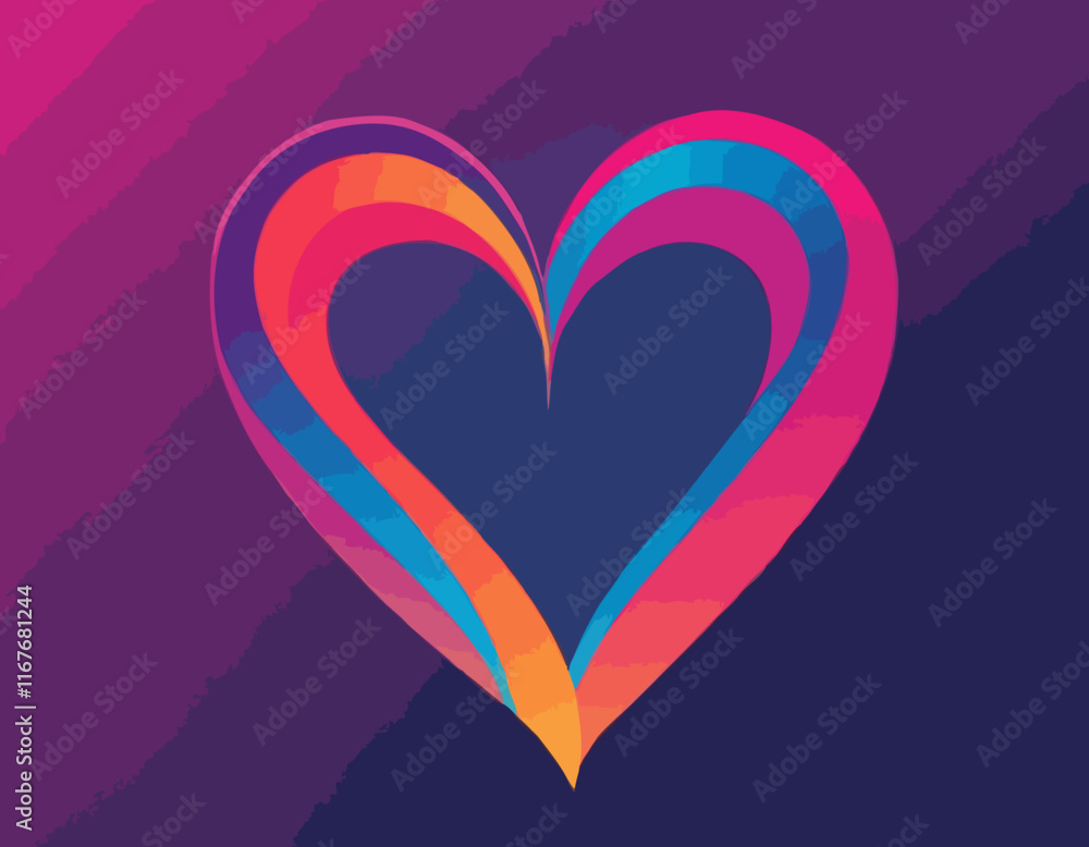 Fototapete abstract gradient line in the shape of a heart. vector loop ribbon. a colorful symbol of love. desig