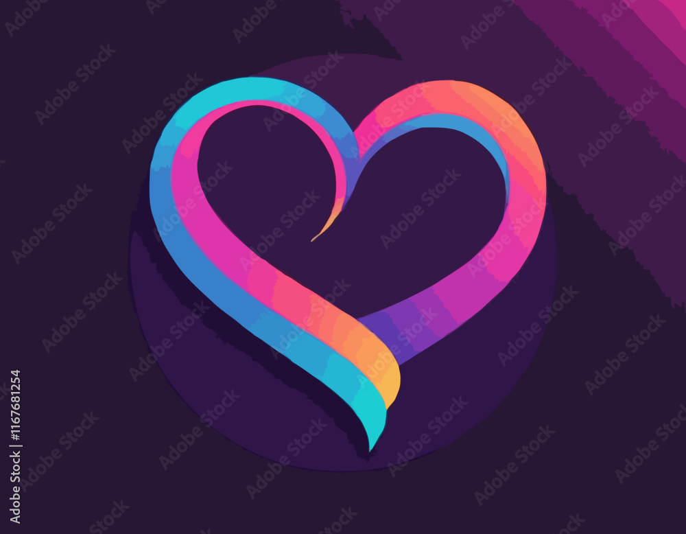 Fototapete abstract gradient line in the shape of a heart. vector loop ribbon. a colorful symbol of love. desig